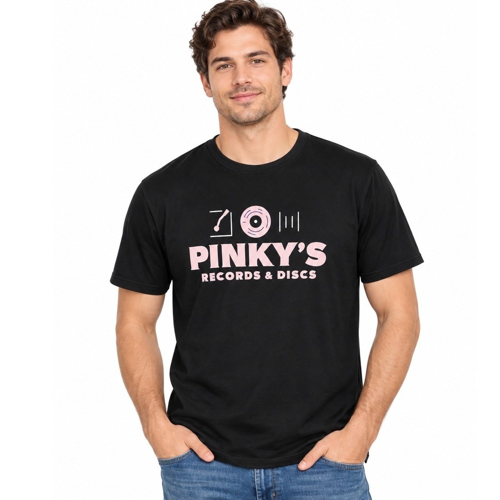 Pinky's Records & Discs Graphic Tee Shirt Black Pink Unisex | Size Medium